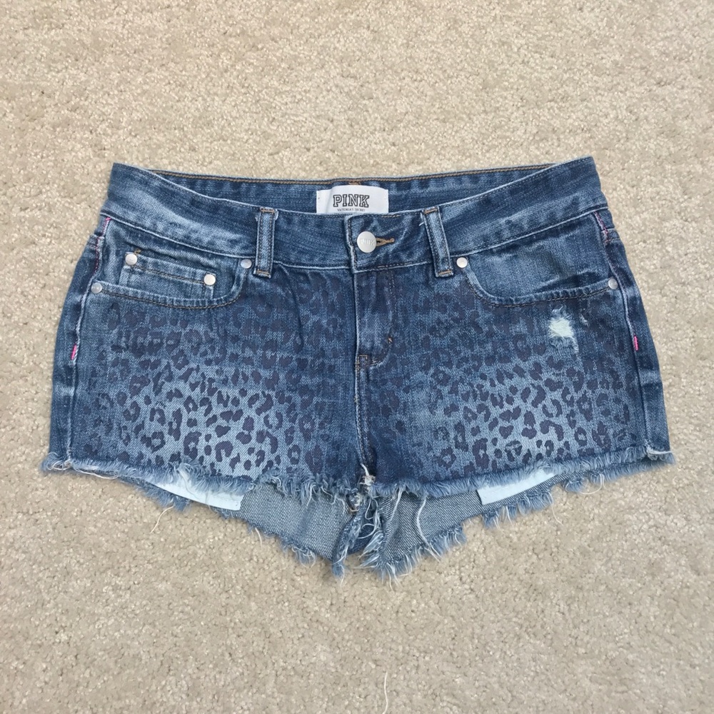 COPY - VS Pink Leopard Print Cheeky Cutoff Denim Shorts